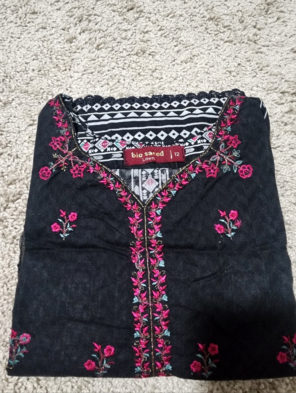Pakistani Bin Saeed Lawn Cotton Embroided Kurti 36 Bust/small Size
